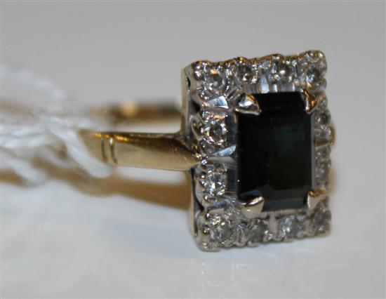 15ct gold, diamond and sapphire square cluster ring